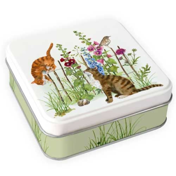 Geschenkdose Stockrosen und Katzen