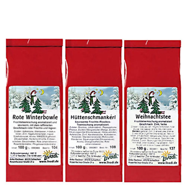 Winterzauber Früchtetee-Angebot 3x100g: Rote Winterbowle, Hüttenschmankerl, Weihnachtstee