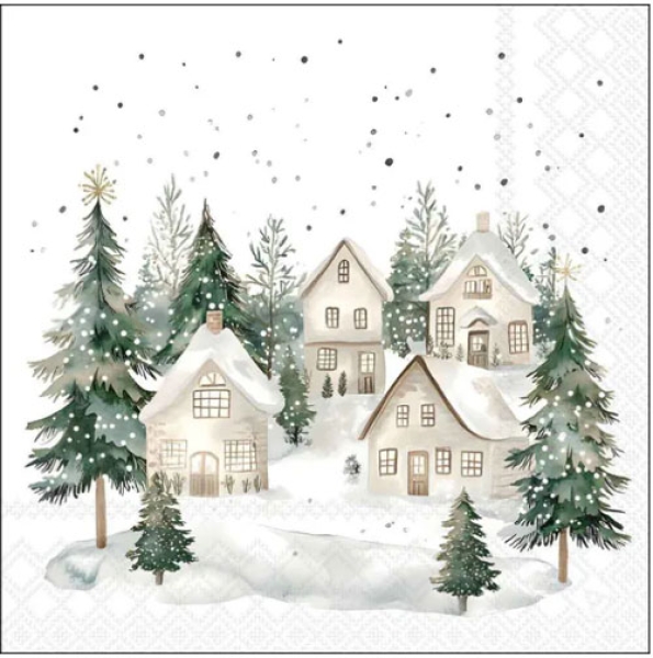 Lunch-Servietten "Snowy houses" 33x33cm