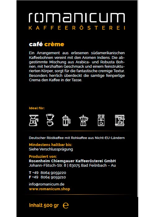 Kaffee Café Crème, gemahlen, Romanicum