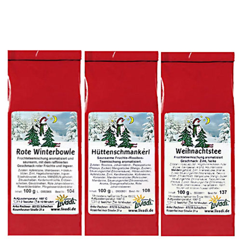 Winterzauber Früchtetee-Angebot 3x100g: Rote Winterbowle, Hüttenschmankerl, Weihnachtstee