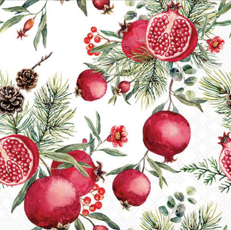 Lunch-Servietten "Pomegranates white" 33x33cm